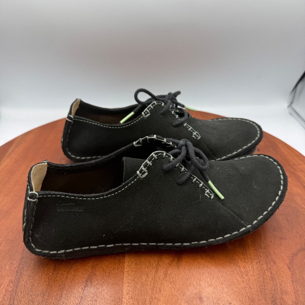 Clarks Originals Desert Trek Black Suede LaceUp Shoes Women 7.5 75537 Crepe Sole